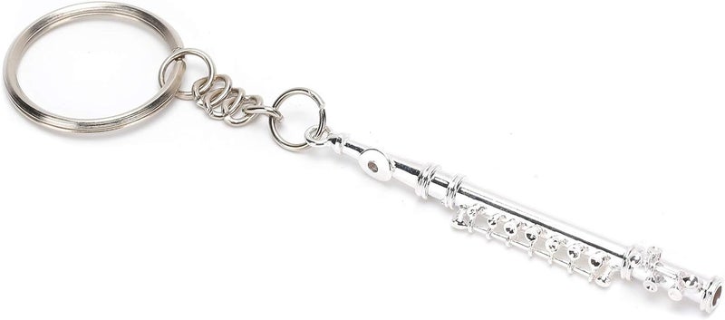 Kodrily Metal Flute Keychain Ornament, Mini Musical Instrument Key Rings, Silver Flute Key Necklace with Ring, Musical Instrument Keyrings for Keys Decoration, 4.3in - Image 1